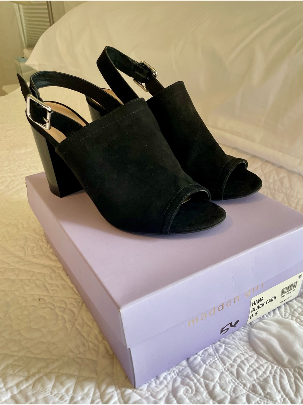 Madden Girl Hana Black Suede Peep-Toe Block Heel Sandals